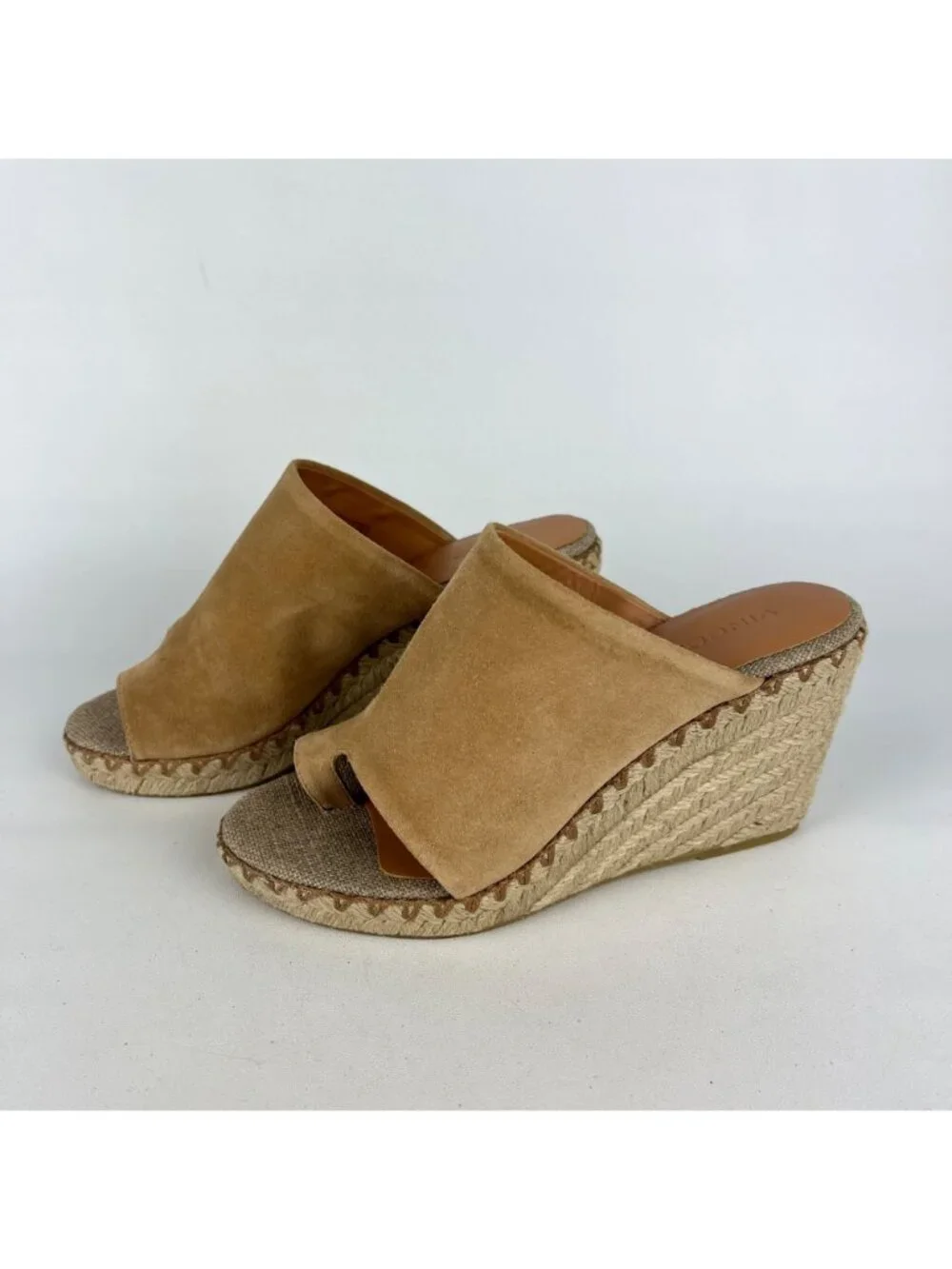 Vince Womens Sutherland Jute Wedge Sandals Brown Tan Suede Leather size 6M